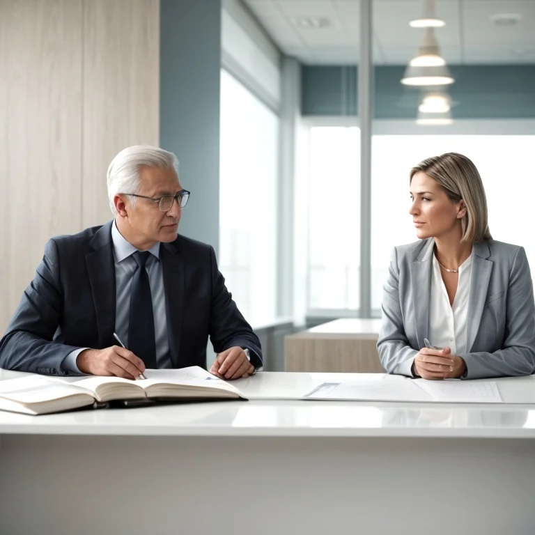 Senior receiving legal advice from a consultant